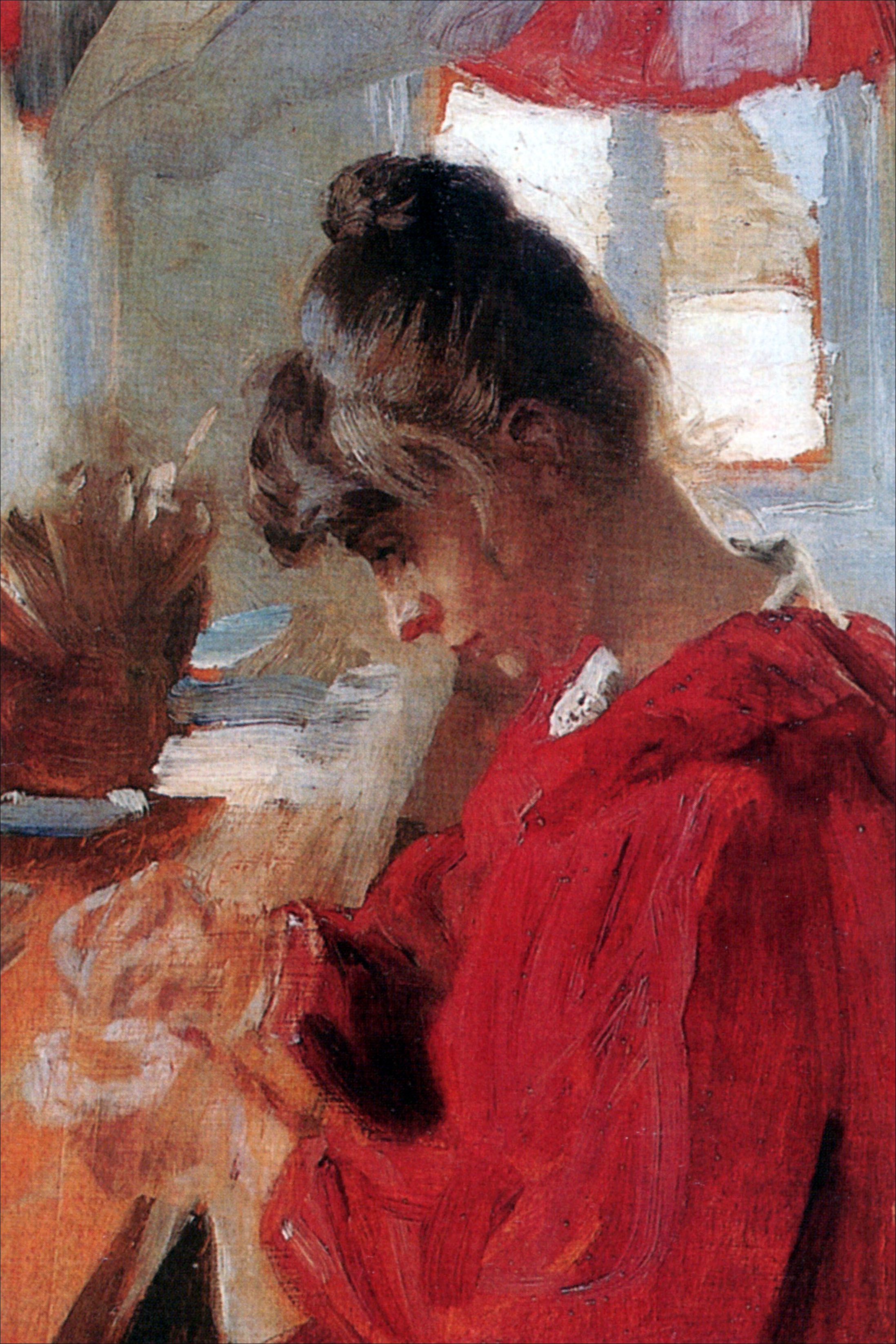 1890 - Marie Krøyer i rødt, siddende i Profil