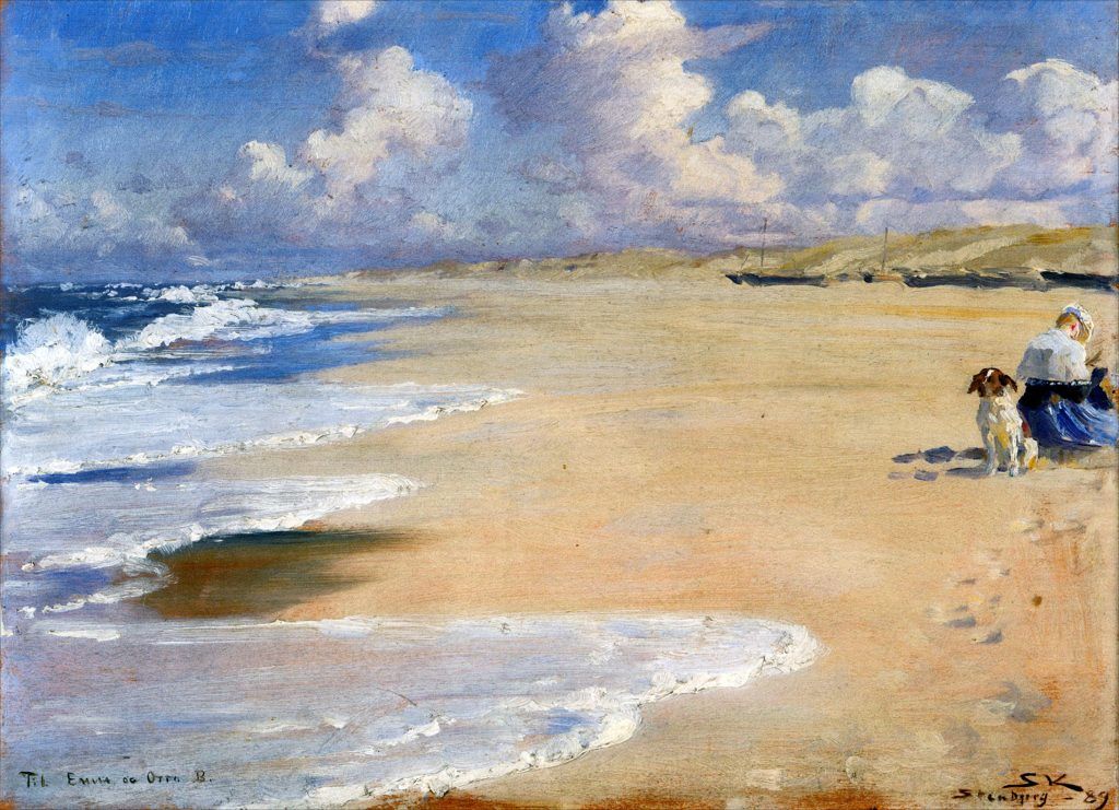Marie Krøyer maler på Stenbjerg strand - 1889