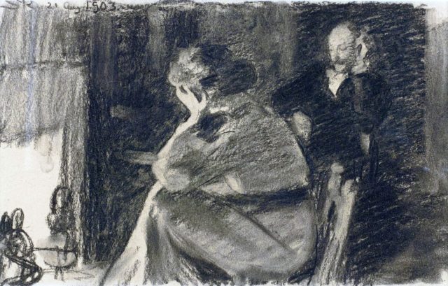 Marie Krøyer & Hugo Alfven, 1903. Kultegning Af P.S. Krøyer